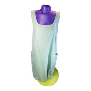 Erika vintage light green linen cotton summer tank maxi dress with pockets S